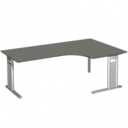 Schreibtisch PREMIUM, Tischansatz rechts, Graphit/Silber, BxTxH 2000x800/1200x680-820 mm