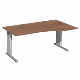 Schreibtisch PREMIUM höhenverstellbar, rechts, Nussbaum/Silber, BxTxH 1600x800/1000x680-820 mm