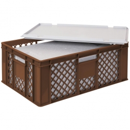 EPS-Thermobox im Stapelkorb mit Deckel, LxBxH 600x400x240 mm, brauner Korb, grauer Deckel