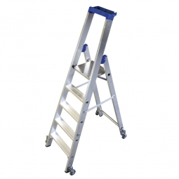 Alu-Stufenleiter mit 5 Stufen, fahrbar, Standhöhe 1200 mm, max. erreichbare Arbeitshöhe 3200 mm