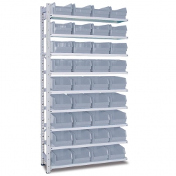 Anbauregal, verzinkt, BxTxH 1035x315x2000 mm, 9 Böden, 36 Sichtboxen LB 3 Farbe grau