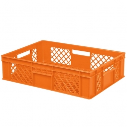 Durchbrochener Eurobehälter mit 4 Durchfassgriffen LxBxH 600x400x150 mm, 27 Liter, orange
