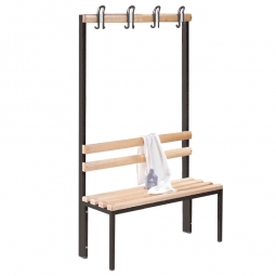 Einseitige Garderobenbank ohne Schuhrost, 4 Doppelhaken, LxTxH 1000x405x1650 mm