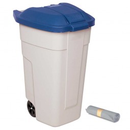 Rolleimer 100 Liter + GRATIS 50 Müllsäcke, BxTxH 510 x 550 x 850 mm, Korpus beige, Deckel blau