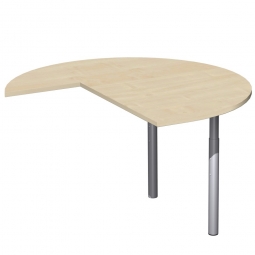Dreiviertelkreis-Anbauplatte PREMIUM rechts, Ahorn/Silber, BxTxH 1200x1200x680-820 mm, höhenverstellbar