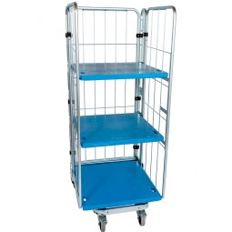 Nestbarer Metall-Rollwagen 3-seitig mit 3 Kunststoffböden, Außenmaße LxBxH 818x729x1770 mm