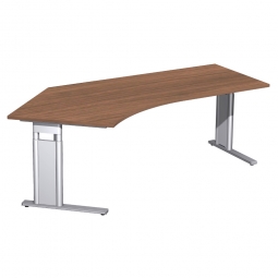 Schreibtisch PREMIUM höhenverstellbar, 135° links, Nussbaum/Silber, BxTxH 2166x800/1130x680-820 mm