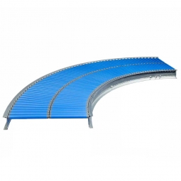 Klein-Rollenbahnkurve: 90°, Innenradius: 800 mm, Bahnbreite: 500 mm, Achsabstand: 25 mm, Tragrollen Ø 20x1,5 mm