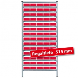 Steckregal,  verzinkt, BxTxH 1070x515x2000 mm, 15 Ebenen, 70 Regalkästen LxBxH 500x183x81 mm, rot