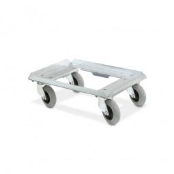 Alu-Flüster-Roller für Eurobehälter, LxB 413x311, 100 mm PU-Rad, Deck offen, Tragkraft 250 kg