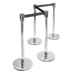Personenleitsystem 4er-Set, Ständer ØxH 350/50x900 mm, Gurt BxH 1800x47 mm, Ständer Edelstahl/Gurt schwarz