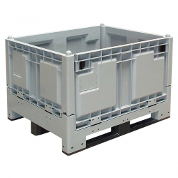 Groß-Klappbox / Großbehälter mit 3 Kufen, 670 Liter, LxBxH 1200x1000x850 mm, Wände/Boden geschlossen, grau