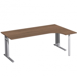 Schreibtisch PREMIUM, Schrankansatz rechts, Nussbaum/Silber, BxTxH 2000x800/1200x680-820 mm