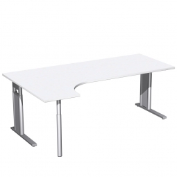 Schreibtisch PREMIUM, Schrankansatz links, Weiß/Silber, BxTxH 2000x800/1200x680-820 mm