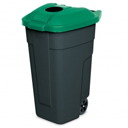 Fahrbare Tonne - 100 Liter mit Einwurföffnung im Deckel, BxTxH 510x550x850 mm, Korpus schwarz/Deckel grün