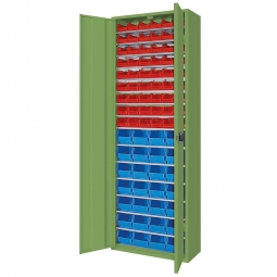 Schrank mit Sichtboxen, mit Türen, BxTxH 700x300x1980 mm, resedagrün RAL 6011