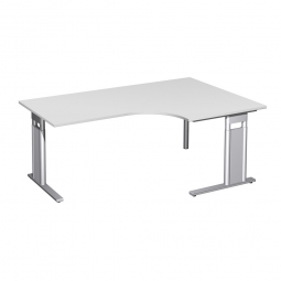 Schreibtisch PREMIUM, Tischansatz rechts, Lichtgrau/Silber, BxTxH 1800x800/1200x680-820 mm