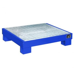 Auffangwanne für 60 Liter Fässer mit Gitterrost, BxTxH 1300x800x205 mm, Volumen 74 Liter, blau RAL 5012