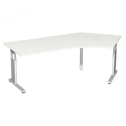 Schreibtisch ELEGANCE 135° rechts, feste Höhe, Dekor Weiß, Gestell Silber, BxTxH 2166x800/1130x720 mm