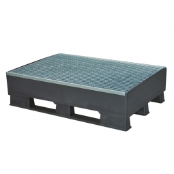 Sicherheits-Auffangwanne aus Kunststoff, schwarz, mit feuerverzinktem Gitterrost, LxBxH 1200x800x300 mm, Tragkraft 1000 kg