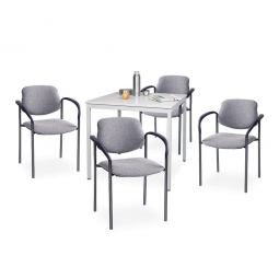 5-teilige Sitzgruppe: 4 Armlehnenstühle, Bezug grau + 1 Tisch, BxTxH 800x800x750 mm