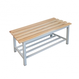 Sitzbank mit Schuhrost, BxTxH 1000x400x400 mm, Gestell RAL 7035 lichtgrau, Sitzfläche aus Naturholz