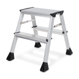 Alu-Doppel-Klapptritt, 2x 2 Stufen, Standhöhe 440 mm, max. Arbeitshöhe 2440 mm, Gewicht 1,7 kg