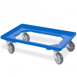 Tiefkühl-Transportroller für Euro-Stapelbehälter 600x400 mm, blau, 100 mm Gummi-Rad, offenes Deck, Tragkraft 250 kg