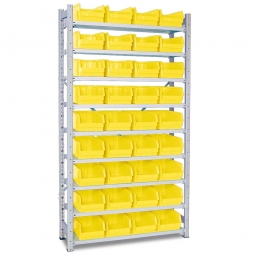 Steckregal, verzinkt, BxTxH 1070x315x2000 mm, 9 Böden, 36 Sichtboxen LB 3 Farbe gelb