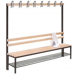 Einseitige Garderobenbank mit Schuhrost, 8 Doppelhaken, LxTxH 2000x405x1650 mm