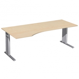 Schreibtisch PREMIUM höhenverstellbar, links, Ahorn/Silber, BxTxH 2000x800/1000x680-820 mm