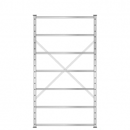 Fachbodenregal mit 7 Böden, Stecksystem, Grundregal, doppelseitige Ausführung, BxTxH 1270x630x2300 mm, Oberfläche glanzverzinkt