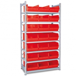 Steckregal, verzinkt, BxTxH 1070x515x2000 mm, 7 Böden, 21 Sichtboxen LB 2 Farbe rot