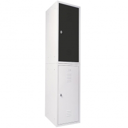 2er-Set halbhoher Spind/Schließfach-Schrank aus Stahlblech, BxTxH 415x490x900 mm, Korpus lichtgrau/Türen lichtgrau und anthrazitgrau