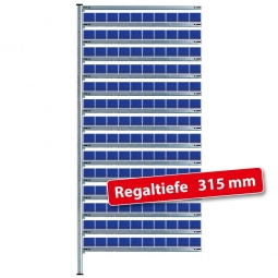 Steckregal / Anbauregal, verzinkt, BxTxH 1035x315x2000 mm, mit Regalkästen LxBxH 300x91x81 mm