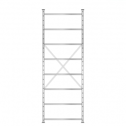 Fachbodenregal mit 8 Böden, Stecksystem, Grundregal, einseitige Ausführung, BxTxH 1070x315x3000 mm, Oberfläche glanzverzinkt