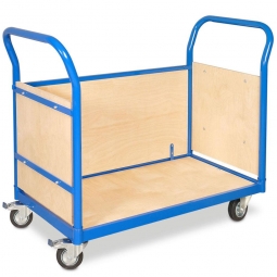 Dreiwandwagen LxBxH 1130x500x890 mm, 2 Lenkrollen mit Feststellbremse, 2 Bockrollen, Ladefläche LxB 950x445 mm, Tragkraft 250 kg