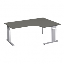 Schreibtisch PREMIUM, Tischansatz rechts, Graphit/Silber, BxTxH 1800x800/1200x680-820 mm
