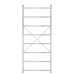 Fachbodenregal mit 8 Böden, Stecksystem, Grundregal, doppelseitige Ausführung, BxTxH 1270x630x3000 mm, Oberfläche glanzverzinkt