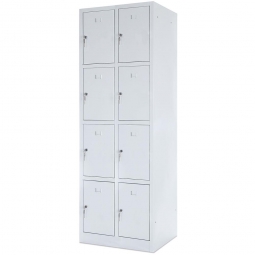 Stahl-Fächerschrank mit Sockel, 2x 4 Fächer, BxTxH 600x490x1800 mm, lichtgrau