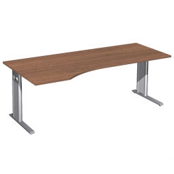 Schreibtisch PREMIUM höhenverstellbar, links, Nussbaum/Silber, BxTxH 2000x800/1000x680-820 mm