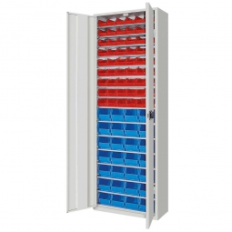 Schrank mit Sichtboxen, mit Türen, BxTxH 700x300x1980 mm, lichtgrau RAL 7035