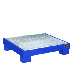 Auffangwanne für 60 Liter Fässer mit Gitterrost, BxTxH 900x800x220 mm, Volumen 65 Liter, blau RAL 5012