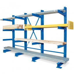 Kragarmregal, blau kunststoffbeschichtet, BxTxH 3100x740x2000 mm, einseitig, 3 Regalfelder, 4 Ebenen, Tragkraft/Fachebene 1800 kg