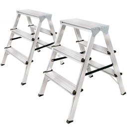 2x Alu-Klapptritt, Spar-Set, Zusammenklappbar, Tragkraft 150 kg, Höhe 650 mm