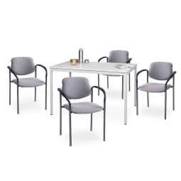5-teilige Sitzgruppe: 4 Armlehnenstühle, Bezug grau + 1 Tisch, BxTxH 1200x800x750 mm