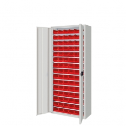 Schrank mit Sichtboxen, mit Türen, BxTxH 700x300x1690 mm, lichtgrau RAL 7035