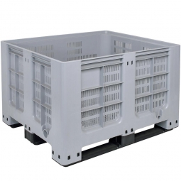 Großbox / Großbehälter mit 3 Kufen, 610 Liter, LxBxH 1200x1000x760 mm, Boden/Wände durchbrochen, grau