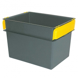 Konische Mehrzweckbehälter, 2 gelbe Stapelklappen, LxBxH 790x600x550 mm, 200 Liter, schwarz