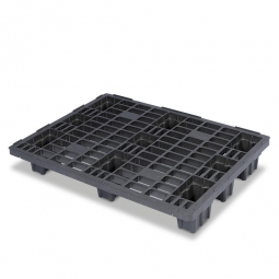 Leichtpalette im halben Euromaß, LxBxH 800x600x130 mm, 9 Füsse, Deckfläche durchbrochen, schwarz